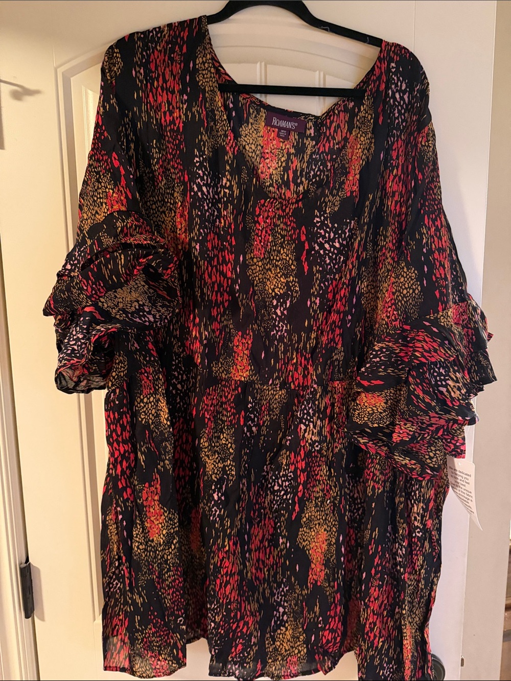 Roaman's Black Multicolor Ruffle-Sleeve Tunic